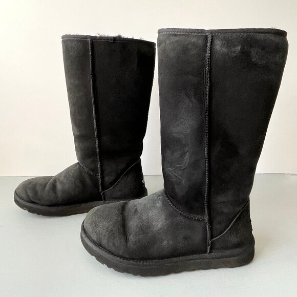 UGG Australia Womens Classic Tall Boots US 8 Style # 5815 Black Sheepskin + Box - Picture 4 of 16